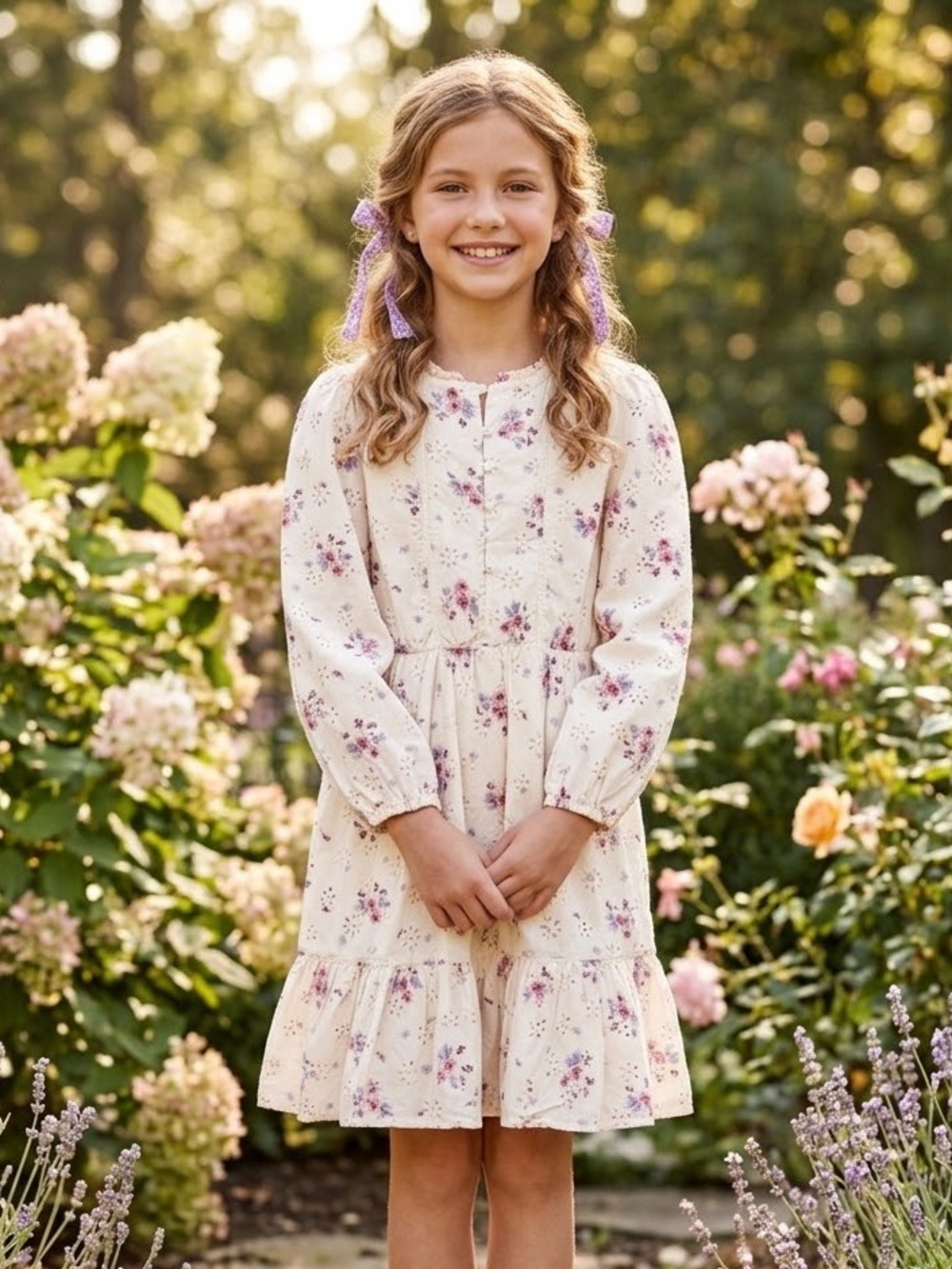 Zara Girls 11/12 Kids Floral Dress Long Sleeve